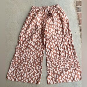 Easel Brown and Cream Geometric Wide-Leg Lined Pants Size Medium